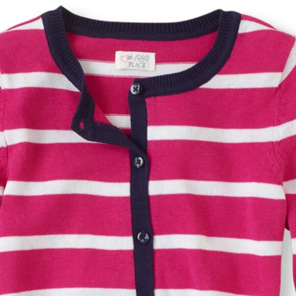 The Children's Place Girls Knit Sweater PINK Black White Striped Cardiga… - Picture 3 of 4